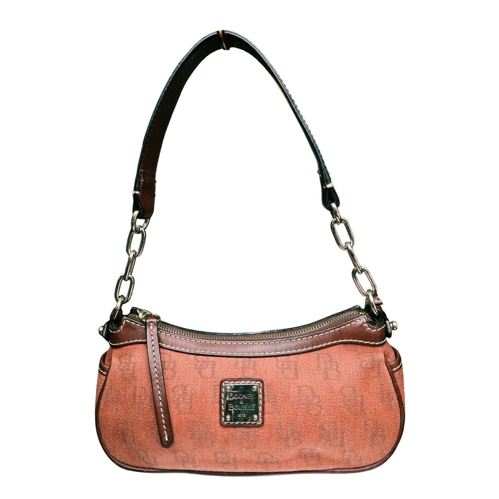 Dooney & Bourke Baguette Small Orange Brown Monogram Shoulder Bag Vintage Y2K